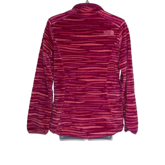 The North Face Pink Fleece Jacket Girls L 14 16 Striped Embroidered Logo Pockets - Picture 6 of 10